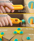 Hands using tools from Cardboard Tools Kit For Kids With Cutter And Tool Box, 149 Piece Cardboard Construction Set For Family Fun Projects, STEM Educational Toy Gift For Boys And Girls Aged 5 Plus, Endless Creative Build Fun on cardboard.