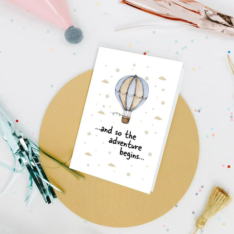 Hot Air Balloon Adventure Baby Shower Card For New Parents Funny Congratulations Card Blank Inside 8x5.3 Inch Size