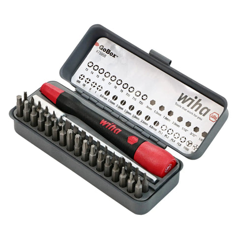 GoBox Precision Micro Bit Set With PicoFinish Handle And Magnetic Bits displayed open with 36 pieces in compact case