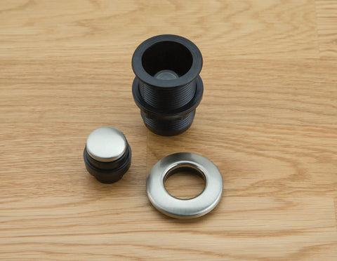 Touch Activated Garbage Disposal Air Switch Kit With Base Unit, shown with button and ring, fits 1-3/8 inch sink hole.