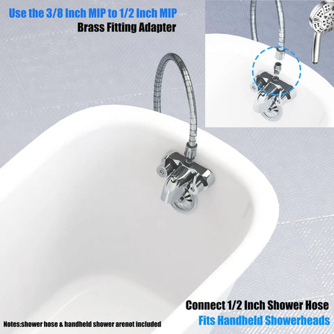 Heavy Duty Solid Brass Clawfoot Tub Shower Diverter Kit Slick Chrome Finish Zero Fuss Install Leak Proof Converter For Vintage Roll Top Bathtubs Top Shelf Fixture Upgrade