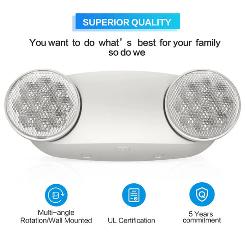 12 Pack LED Emergency Light Fixtures Boasting Rock Solid Battery Backup And Iconic Bug Eye Lenses compact wall mounted design with dual lights.