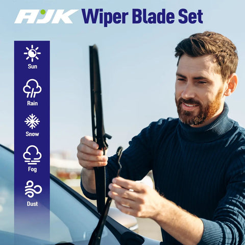 Man installing all weather windshield wiper blades for Hyundai Santa Cruz 2022 2023 2024 2025 2 pack front replacement, OEM quality.