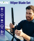 Man installing Front Silicone Wiper Blades For Toyota Tundra 2022 2023 2024 2025, showcasing hassle-free replacement process.