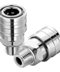 Two chrome stainless steel 1/4-inch pressure washer fittings with quick-connect to 1/4" male NPT adapters.