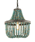 Wood Bead Chandelier In Gray Blue Boho Style Hanging Pendant Light For Bedroom Nursery Playroom UL Listed Easy Install