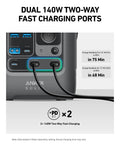 Close-up of charging ports and cables on C300 DC Portable Power Station 288Wh LiFePO4 Battery 300W Solar Generator for camping.