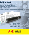 Gas lift testing document with heavy duty Class IV lift, ACA logo; related to Garret Executive Office Chair With Ergonomic Mid Back And Lumbar Support.