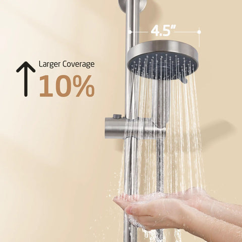 Adjustable Shower Head With Slide Bar And Extra Long Hose For Easy Rinsing 5 Function Handheld Shower Head With Wall Mount Brushed Finish SUS304