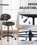 Ergonomic Drafting Chair With Footrest Ring For Standing Desk Setups Tall Armless Office Stool Faux Leather Adjustable Height