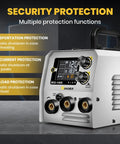 140A 3 In 1 MIG Flux Core Stick Lift TIG Welder With Dual Voltage 110V 220V IGBT Inverter displaying protection features