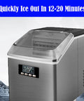 Portable Countertop Ice Maker Offers No Sweat Auto Cleaning And Straightforward Setup While Churning Out Rapid Ice Cubes Plus Whisper Quiet Runtime For Kitchen Home Or Bar Spaces, with control panel and ice compartment visible.