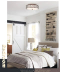 Two Light Vintage Flush Mount Ceiling Light With Frosted Glass Shade In Oil Rubbed Bronze For Hallway Kitchen Bathroom And Bedroom A 12 Inch Ceiling Fixture That Delivers Classic Warm Ambience And Clean Modern Look in a bedroom setting