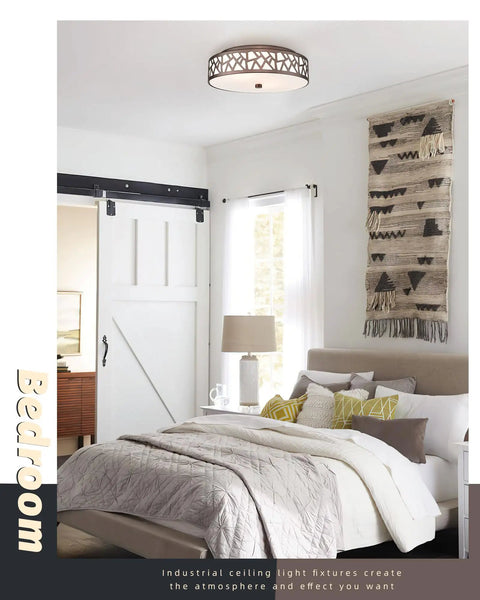 Two Light Vintage Flush Mount Ceiling Light With Frosted Glass Shade In Oil Rubbed Bronze For Hallway Kitchen Bathroom And Bedroom A 12 Inch Ceiling Fixture That Delivers Classic Warm Ambience And Clean Modern Look in a bedroom setting