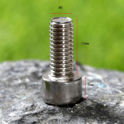 Close-up of a single stainless steel bolt from 10 Pack M5 Bike Water Bottle Cage Bolts Screws Set Hex Head on rocky surface.
