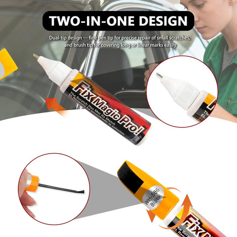 Close-up of 2-In-1 Car Touch Up Paint Pen With Brush And Nib For Quick Scratch Fixes in Black, showing dual-tip design for precision repair.