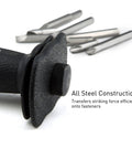 Close-up of Premium Manual Hammer Impact Driver Set For Brake Caliper Screws Reversible 1/2 Inch Drive Beefy All Steel Construction next to bits.