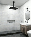Modern bathroom with Square Shower Arm With Anti Scratch O Ring Flange 6 Inch Solid Brass Built To Last Ceiling Mount Extension Arm Matte Black Finish One Half NPT Tapered Threads Straight Shower Head Arm