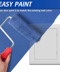 Person painting a No Drama Peel And Stick Drywall Access Panel 5 x 7 Inch Heavy Duty Plastic Plumbing Hole Cover White.