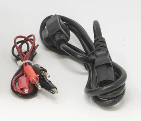Power cables for Programmable DC Power Supply 0-30V 0-5A With Dual Displays, includes alligator clips and standard plug