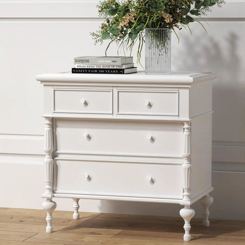 Hella Stylish White Marble Cabinet Knobs 10 Pack Dresser Hardware Modern Drawer Pulls on a white dresser with wood flooring.