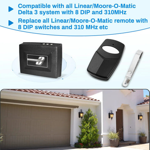 Garage Door Remote 310 MHz With 8 DIP Switches Dual Transmitters And 2 Visor Clips No Fuss Replacement For DTD DNT00002A
