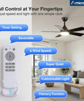 42 Inch Black Ceiling Fan With Light Kit Remote Control Reversible Blades 3CCT Dimmable Lights for modern living room