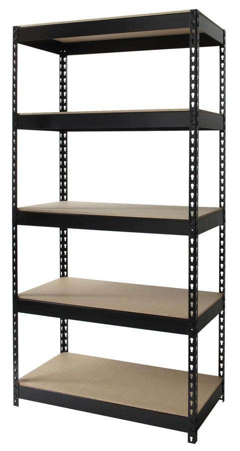Rock Solid Five Tier Riveted Steel Shelving Unit With Adjustable Shelves 3800 Lbs Capacity black metal rack with five shelves