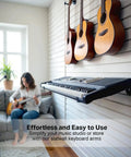 Heavy Duty Steel Keyboard Display Arms for Slatwall Panels showing keyboard mounted, telescoping 12-18 inches, adjustable angles.