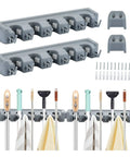 Two Pack 16 Inch Broom Mop Holder Garage Storage Organizer With Five Racks And Six Hooks Adjustable Wall Mounted Tool Holder