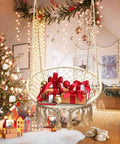 LED Macrame Hammock Chair For Indoor And Outdoor Use, Handmade Cotton Rope Swing With 12m LED String Lights, Large 55x75 Cm Comfort Seat