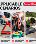 General Medi roadside car emergency kit: red warning triangle, jumper cables, and high-visibility safety vest