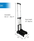 Folding Luggage Cart With Lightweight Aluminum Frame Collapsible Portable Dolly for travel, extendable 11-37 inches, black.