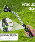 Close-up of Heavy Duty Metal Garden Hose Wand With 8 Spray Patterns 15 Inch Long Nozzle Sprayer with thumb flow control