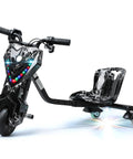 Electric Drift Trike for Kids With 3 Speed Big Wheel Ride On Tricycle for Ages 8 And Up Adjustable Seat Black And White Smooth Swerves Durable Outdoor Fun, black frame with LED lights