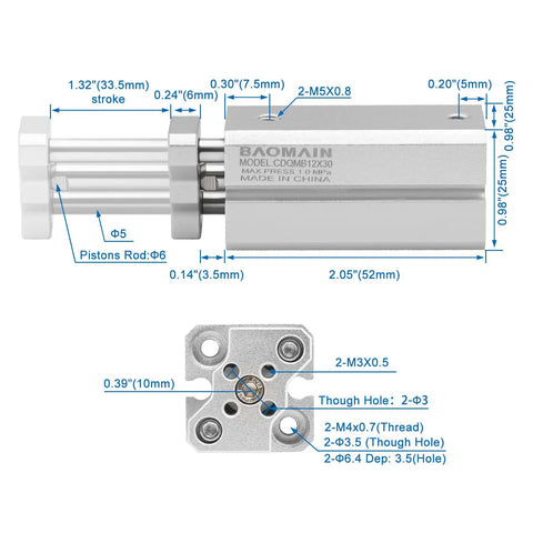 Compact Pneumatic Air Cylinder With 12mm Bore And 30mm Stroke Guide Rod Type Direct Mount Double Acting Magnet Included CDQMB12 30