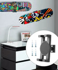 Skateboard Deck Wall Mount 360-Degree Rotating Hanger Extending Floating Display Rack on wall with decorative skateboard