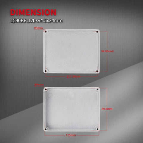 Dimensions of 3 Pack 1590BB Aluminum Guitar Pedal Enclosures Unpainted Stomp Box Case For DIY Effects Pedals 120x94.5x34MM