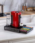 Dope Metal Nespresso Pod Holder Drawer For Vertuo 50 Pod Capacity Black Coffee Capsule Organizer with 5 columns on kitchen counter