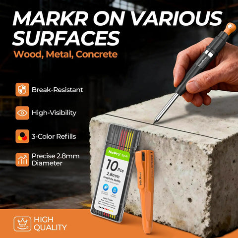 Must-Have 7-In-1 Magnetic Carpenter Pencil With Built-In Sharpener Deep Hole Marker 2.8mm Lead Includes 10 Refill Leads And Magnetic Pickup Tool For Construction And Woodworking Marking