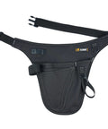 Garden Tool Organizer Belt With Four Pockets Multi Purpose Work Apron Pouch For Gardening Florists DIY Projects And Light Plumbing Heavy Duty Tool Carrier In Black, shown with adjustable strap and buckle.