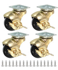 1.5 Inch Ball Caster Wheels With Brake, 4 Pack, shown with M4 screws, gold finish, 360 degree swivel, for furniture mobility