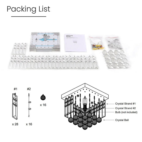 Crystal Chandelier For Hallways And Foyers One Light Mini Modern Square Flush Mount Ceiling Fixture box and components layout.