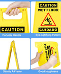 2 Pack Must Have Fold Out Wet Floor Sign Set, 17.5 Inch High Yellow Caution Signs with bold black text on both sides