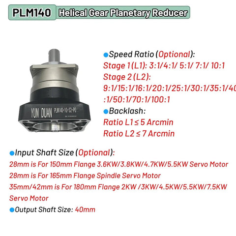 Badass Helical Planetary Gearbox Step Down Motor Reducer For 1.2KW To 3KW Servos 25 To 1 Ratio with specifications and dimensions.