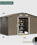Outdoor Storage Shed 10 Foot By 8 Foot Waterproof Metal Tool Shed With Lockable Sliding Door And Air Vents For Garden Tools