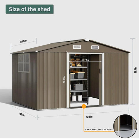Outdoor Storage Shed 10 Foot By 8 Foot Waterproof Metal Tool Shed With Lockable Sliding Door And Air Vents For Garden Tools