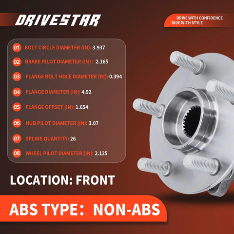 Front Wheel Hub And Bearing Set For Toyota Prius 2004 2009 5 Lug Non ABS Driver And Passenger Side Direct Fit Replacement with specifications.