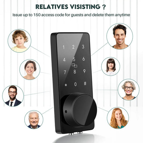 Keyless Entry Smart Door Lock With Touchscreen Keypad And Handle, Digital Deadbolt, App Control, Auto Lock, nine faces