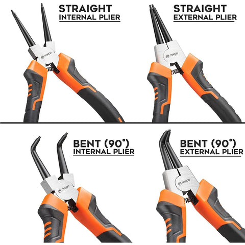 Heavy Duty Snap Ring Pliers Set 7 Inch 4 Piece Internal External Circlip Tools With Straight And 90 Degree Bent Jaws Pro Grade Build